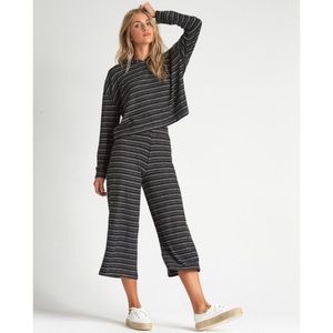 Billabong Brunch Date Knit Cropped Hoodie Striped Pullover Sweatshirt
